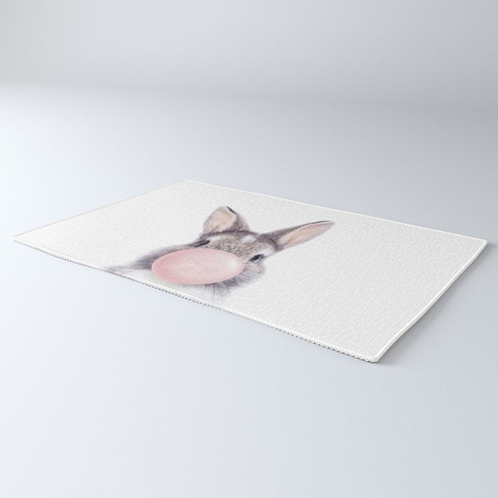 Bunny Rabbit Blowing Bubble Gum, Pink Nursery, Baby Animals Art Print by Synplus Rug Gallery Image 3