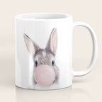 Bunny Rabbit Blowing Bubble Gum, Pink Nursery, Baby Animals Art Print by Synplus Coffee Mug Gallery Image 1