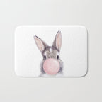 Bunny Rabbit Blowing Bubble Gum, Pink Nursery, Baby Animals Art Print by Synplus Bath Mat Gallery Image 1