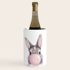 Bunny Rabbit Blowing Bubble Gum, Pink Nursery, Baby Animals Art Print by Synplus Wine Chiller Gallery Image 1