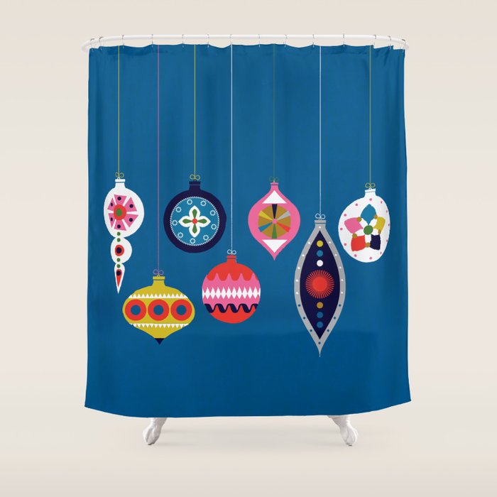 Retro Christmas Baubles on a dark background Shower Curtain Gallery Image 1