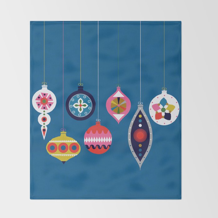 Retro Christmas Baubles on a dark background Throw Blanket Gallery Image 2