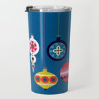 Retro Christmas Baubles on a dark background Travel Mug Gallery Image 3