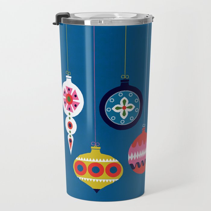 Retro Christmas Baubles on a dark background Travel Mug Gallery Image 3