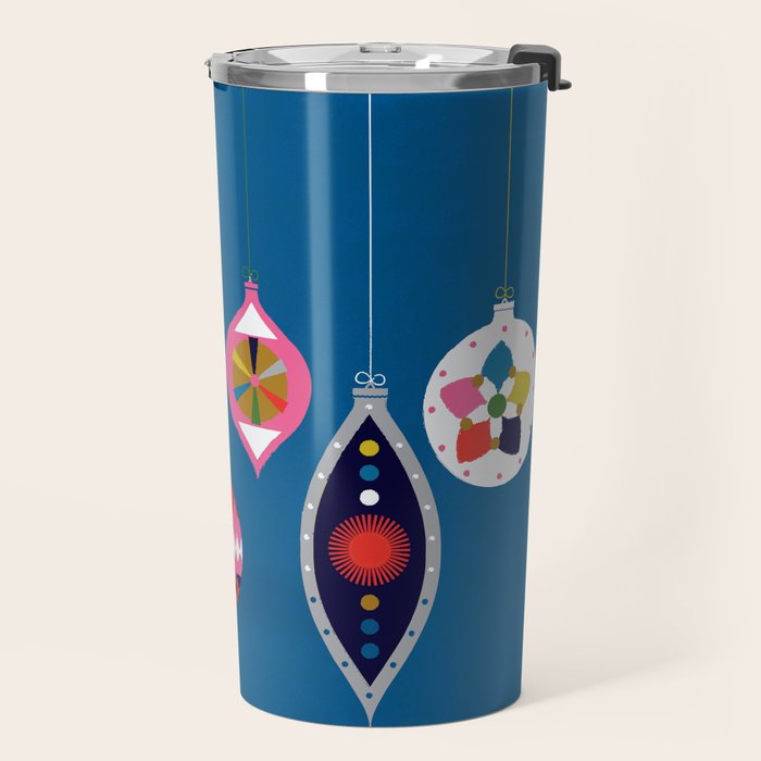 Retro Christmas Baubles on a dark background Travel Mug Gallery Image 2