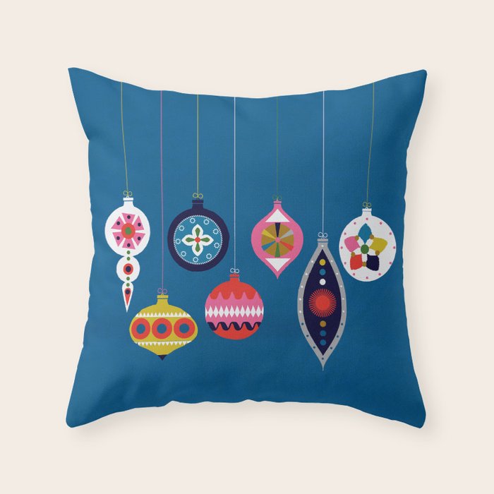 Retro Christmas Baubles on a dark background Throw Pillow Gallery Image 6