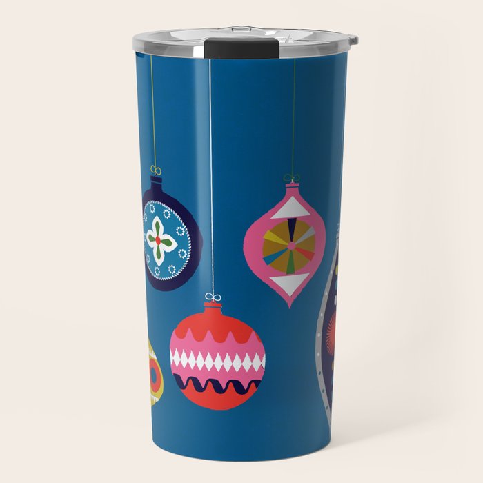 Retro Christmas Baubles on a dark background Travel Mug Gallery Image 1