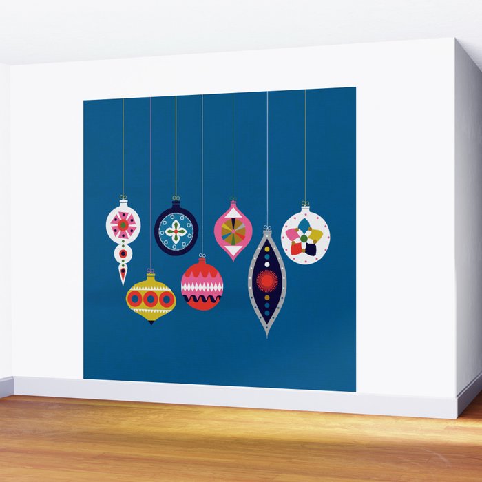 Retro Christmas Baubles on a dark background Wall Mural Gallery Image 2