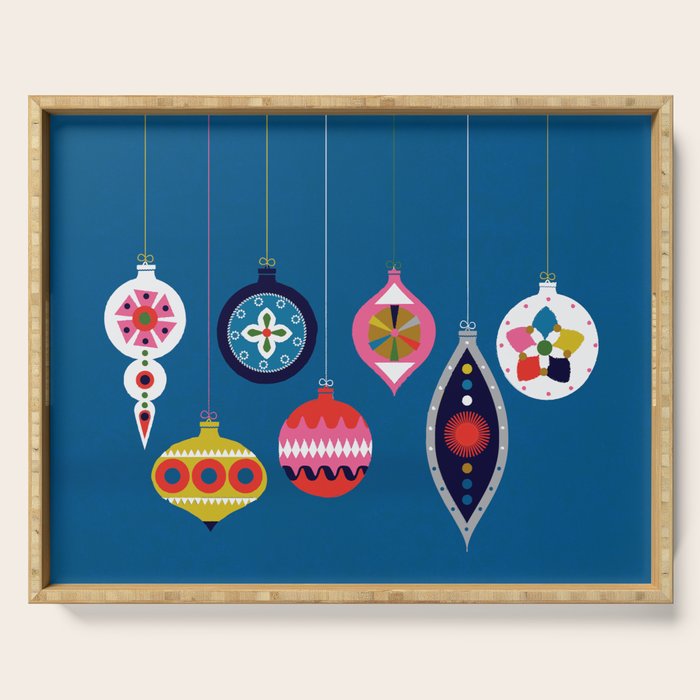 Retro Christmas Baubles on a dark background Serving Tray Gallery Image 1