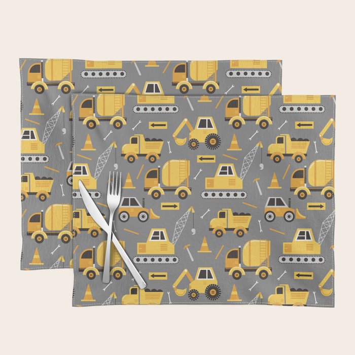 Construction Trucks on Gray Placemat Gallery Image 1