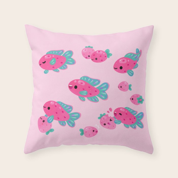 Strawberry peacock cichlid Throw Pillow Gallery Image 6
