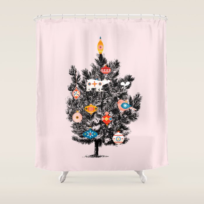 Retro Christmas tree no3 Shower Curtain Gallery Image 1