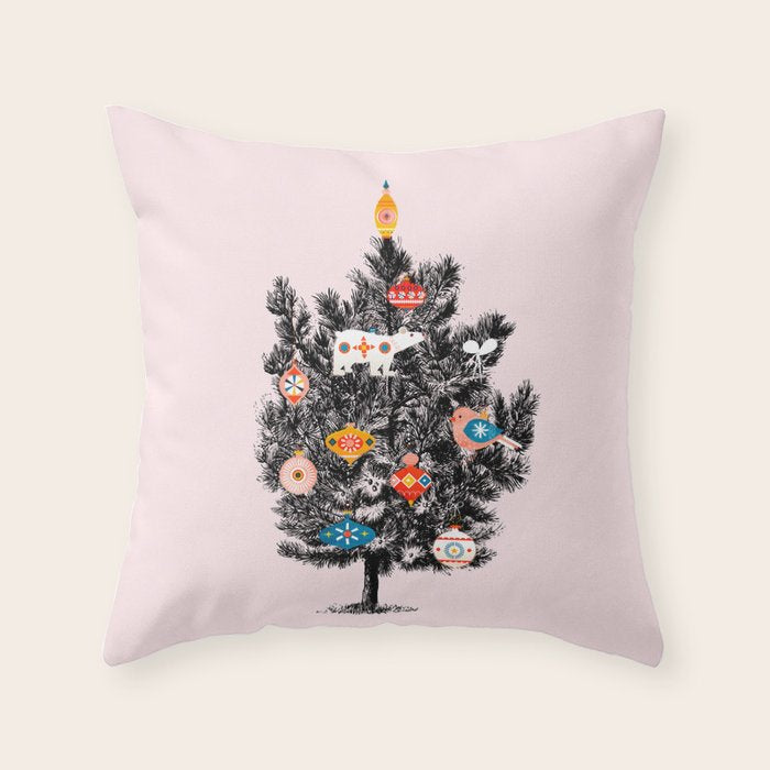 Retro Christmas tree no3 Throw Pillow Gallery Image 1