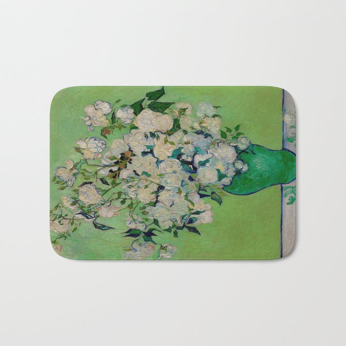 White Rose In A Vase Vincent van Gogh 1890 Oil on Canvas Still Life With Floral Arrangement Bath Mat Gallery Image 1