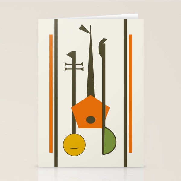 Mid-Century Modern Art Musical Strings Stationery Card Gallery Image 1