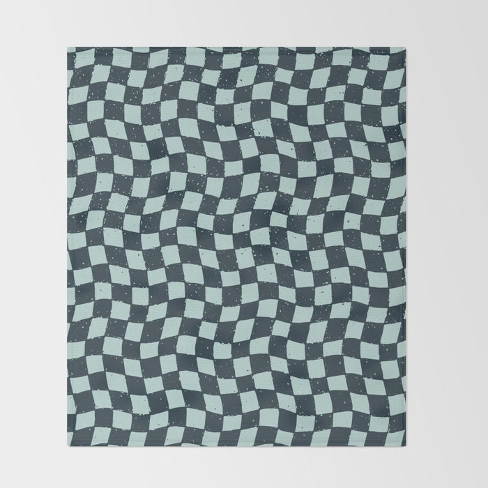 Wavy Checks . Ocean Blue Throw Blanket Gallery Image 2