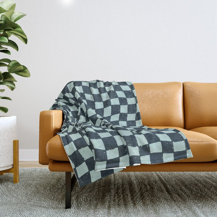 Wavy Checks . Ocean Blue Throw Blanket Gallery Image 1
