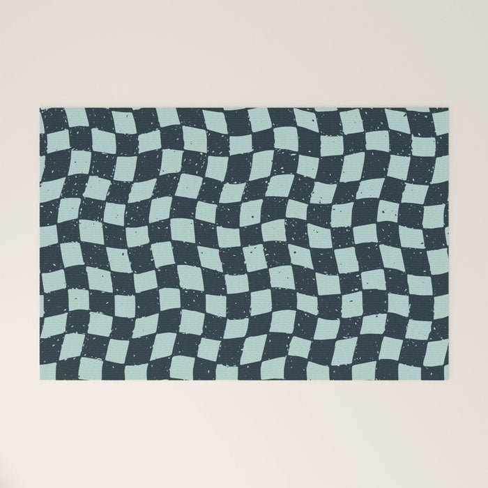 Wavy Checks . Ocean Blue Welcome Mat Gallery Image 1