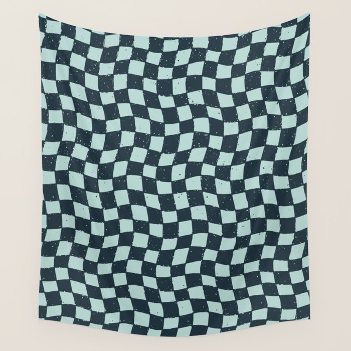 Wavy Checks . Ocean Blue Wall Tapestry Gallery Image 4