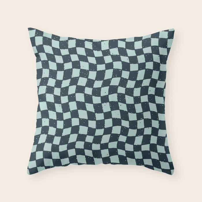Wavy Checks . Ocean Blue Throw Pillow Gallery Image 6