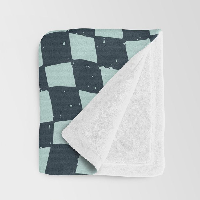 Wavy Checks . Ocean Blue Throw Blanket Gallery Image 3