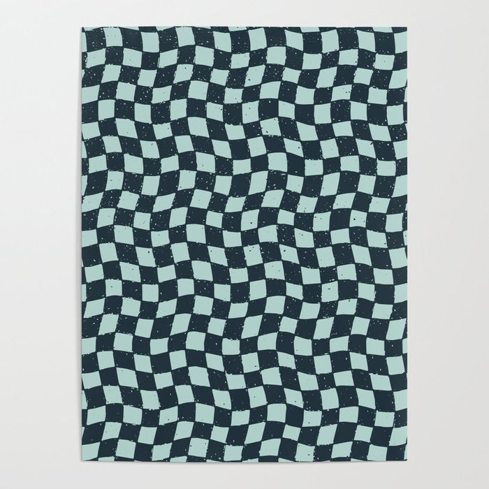 Wavy Checks . Ocean Blue Poster Gallery Image 1
