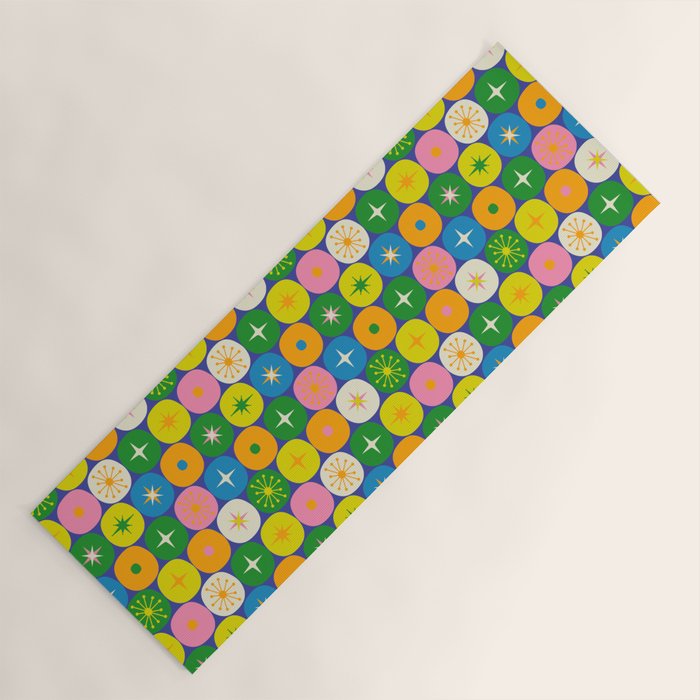 Mid Century Modern Atomic Future Colorful Modtastic Dots and Stars Pattern 3 Yoga Mat Gallery Image 1