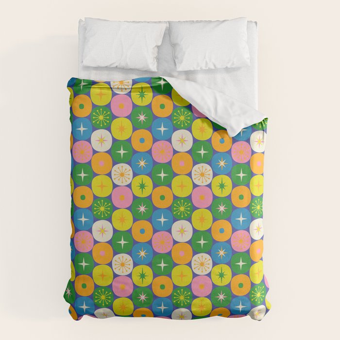 Mid Century Modern Atomic Future Colorful Modtastic Dots and Stars Pattern 3 Duvet Cover Gallery Image 1