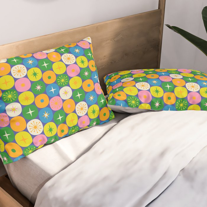 Mid Century Modern Atomic Future Colorful Modtastic Dots and Stars Pattern 3 Pillow Sham Gallery Image 2