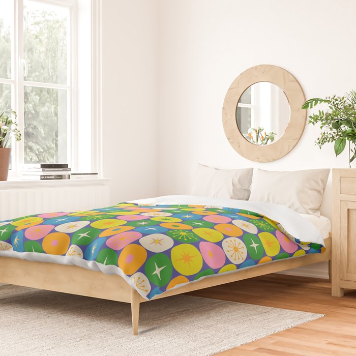 Mid Century Modern Atomic Future Colorful Modtastic Dots and Stars Pattern 3 Duvet Cover Gallery Image 2