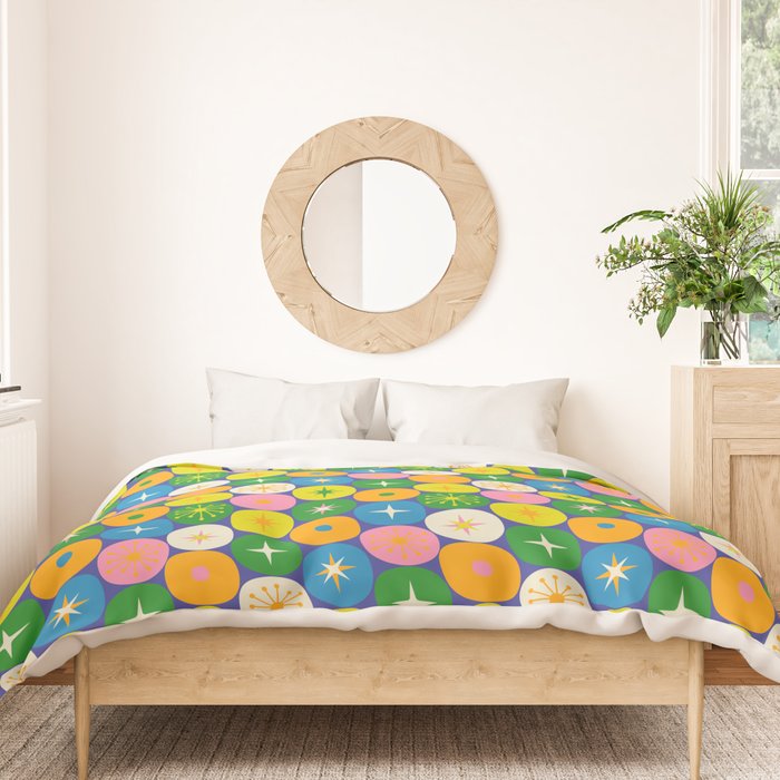 Mid Century Modern Atomic Future Colorful Modtastic Dots and Stars Pattern 3 Duvet Cover Gallery Image 3