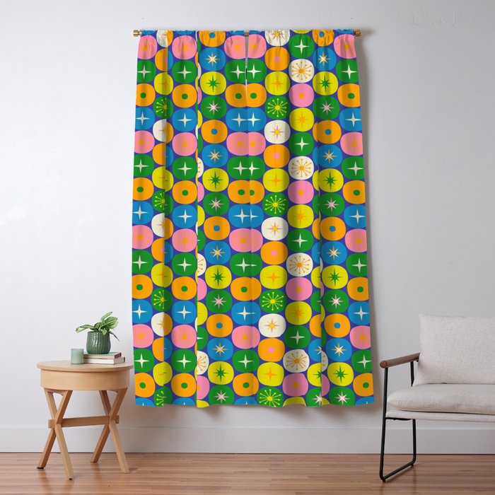 Mid Century Modern Atomic Future Colorful Modtastic Dots and Stars Pattern 3 Window Curtain Gallery Image 1