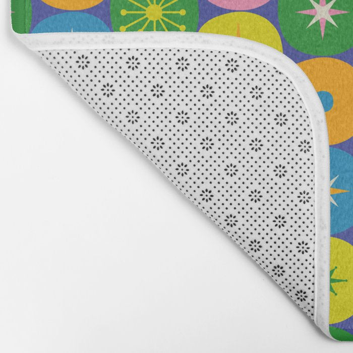Mid Century Modern Atomic Future Colorful Modtastic Dots and Stars Pattern 3 Bath Mat Gallery Image 2