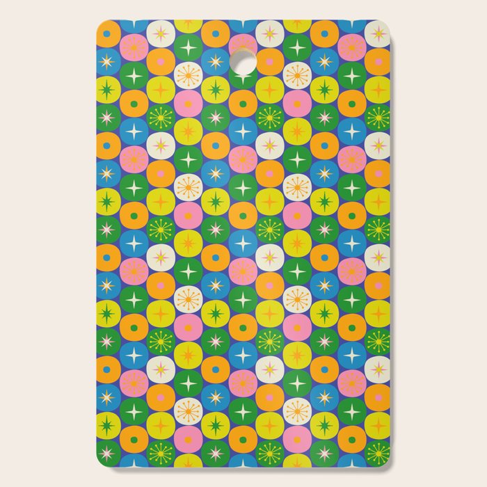 Mid Century Modern Atomic Future Colorful Modtastic Dots and Stars Pattern 3 Cutting Board Gallery Image 1