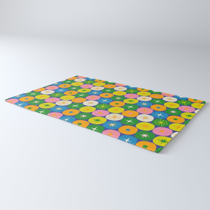 Mid Century Modern Atomic Future Colorful Modtastic Dots and Stars Pattern 3 Rug Gallery Image 3