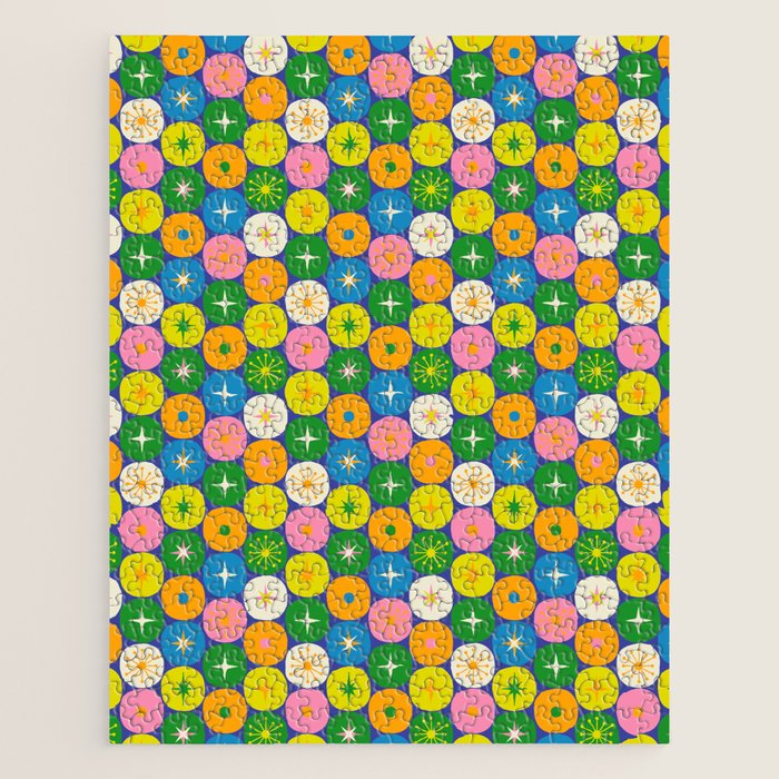 Mid Century Modern Atomic Future Colorful Modtastic Dots and Stars Pattern 3 Jigsaw Puzzle Gallery Image 1