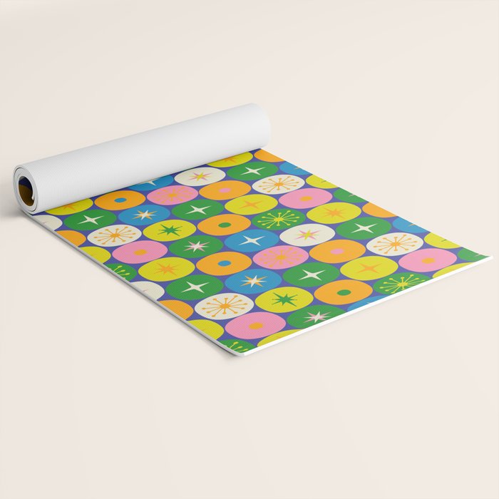 Mid Century Modern Atomic Future Colorful Modtastic Dots and Stars Pattern 3 Yoga Mat Gallery Image 2