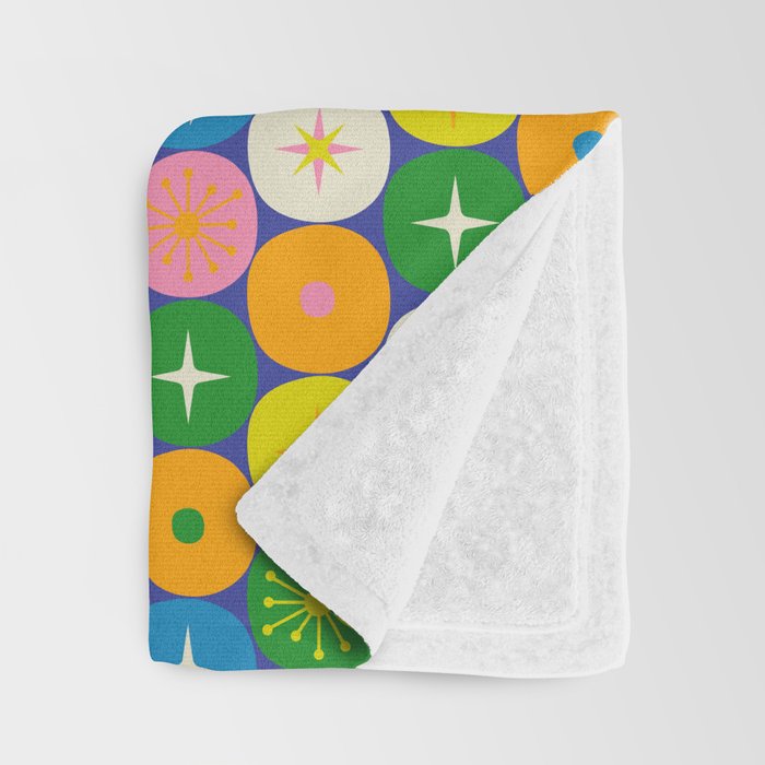 Mid Century Modern Atomic Future Colorful Modtastic Dots and Stars Pattern 3 Throw Blanket Gallery Image 3