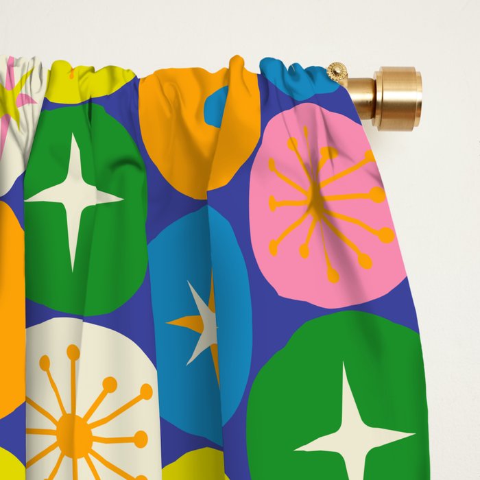 Mid Century Modern Atomic Future Colorful Modtastic Dots and Stars Pattern 3 Window Curtain Gallery Image 2