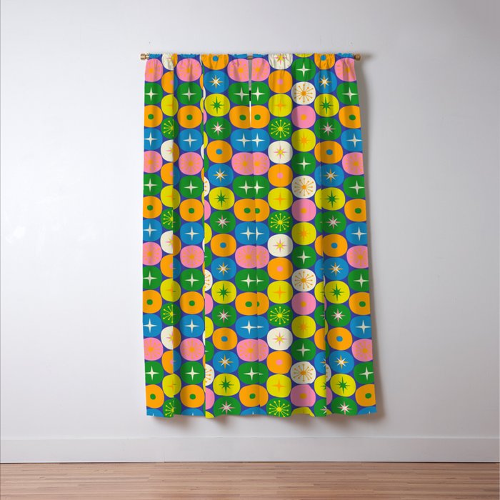 Mid Century Modern Atomic Future Colorful Modtastic Dots and Stars Pattern 3 Window Curtain Gallery Image 3