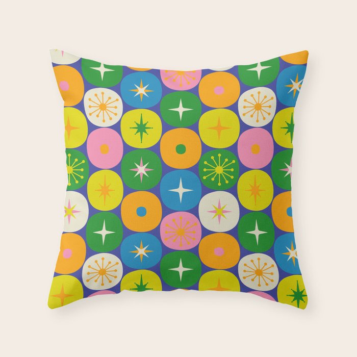 Mid Century Modern Atomic Future Colorful Modtastic Dots and Stars Pattern 3 Throw Pillow Gallery Image 6