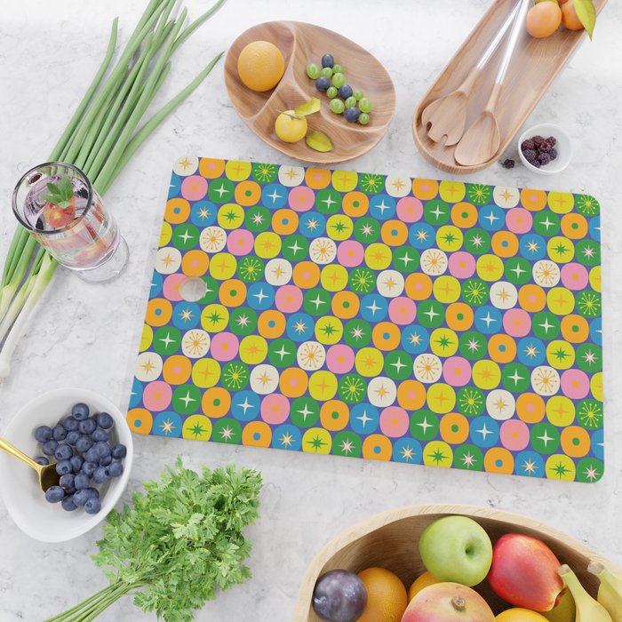 Mid Century Modern Atomic Future Colorful Modtastic Dots and Stars Pattern 3 Cutting Board Gallery Image 2