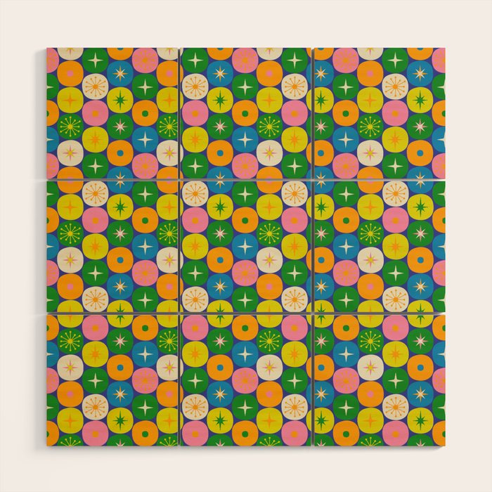 Mid Century Modern Atomic Future Colorful Modtastic Dots and Stars Pattern 3 Wood Wall Art Gallery Image 1