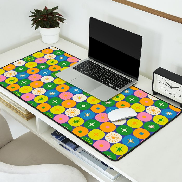 Mid Century Modern Atomic Future Colorful Modtastic Dots and Stars Pattern 3 Desk Mat Gallery Image 2