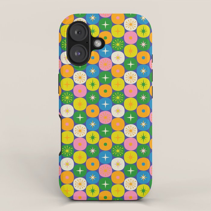 Mid Century Modern Atomic Future Colorful Modtastic Dots and Stars Pattern 3 iPhone Case Gallery Image 1