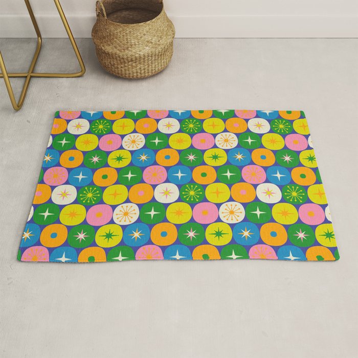 Mid Century Modern Atomic Future Colorful Modtastic Dots and Stars Pattern 3 Rug Gallery Image 1
