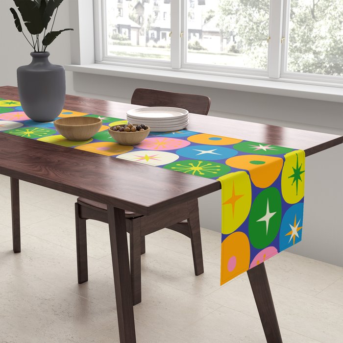 Mid Century Modern Atomic Future Colorful Modtastic Dots and Stars Pattern 3 Table Runner Gallery Image 2