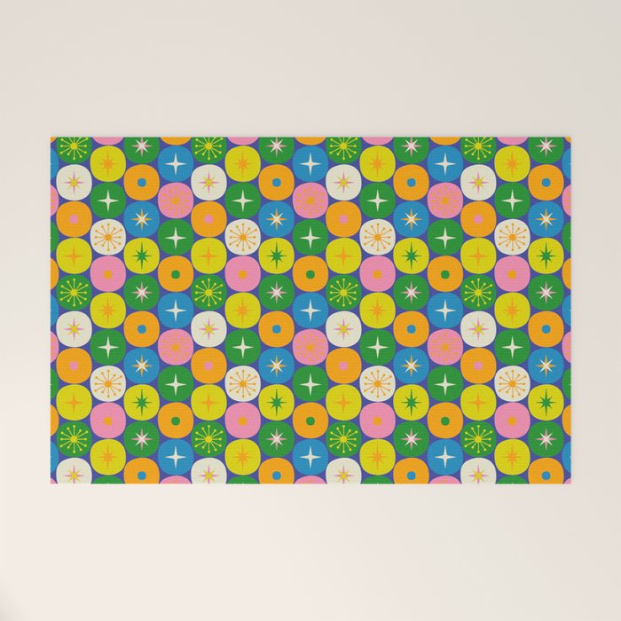 Mid Century Modern Atomic Future Colorful Modtastic Dots and Stars Pattern 3 Welcome Mat Gallery Image 1