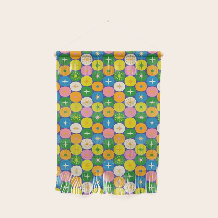 Mid Century Modern Atomic Future Colorful Modtastic Dots and Stars Pattern 3 Wall Hanging Gallery Image 1
