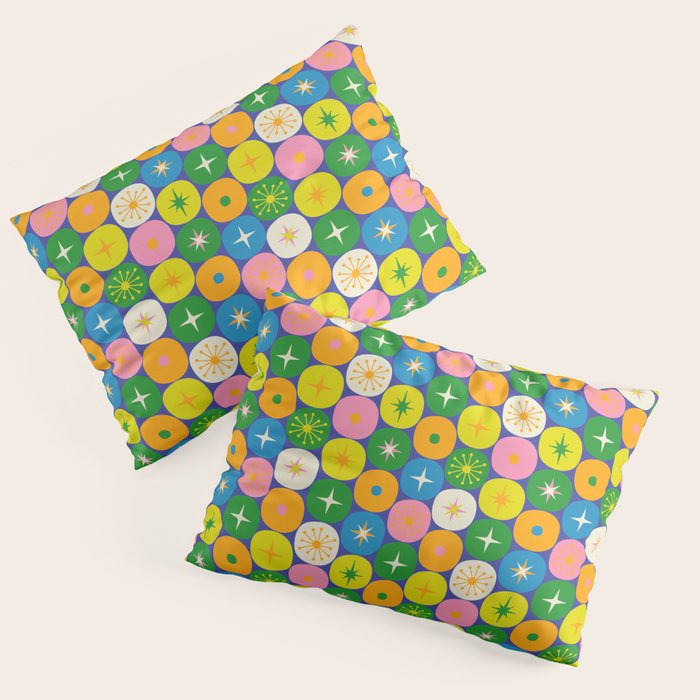 Mid Century Modern Atomic Future Colorful Modtastic Dots and Stars Pattern 3 Pillow Sham Gallery Image 3